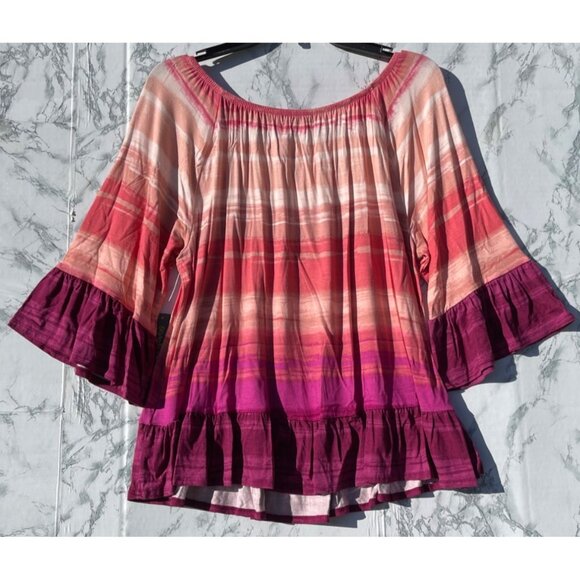 Style & Co Womens Large Faded Pink Ombre Boho Ruffle Top - Picture 2 of 9
